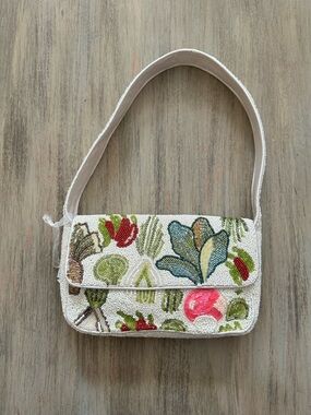 Made in India Beaded White Floral Shoulder Bag